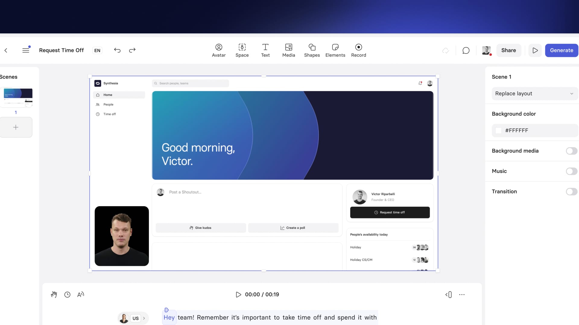 Synthesia's screen recording tool shows an AI avatar guiding you through what you're watching.